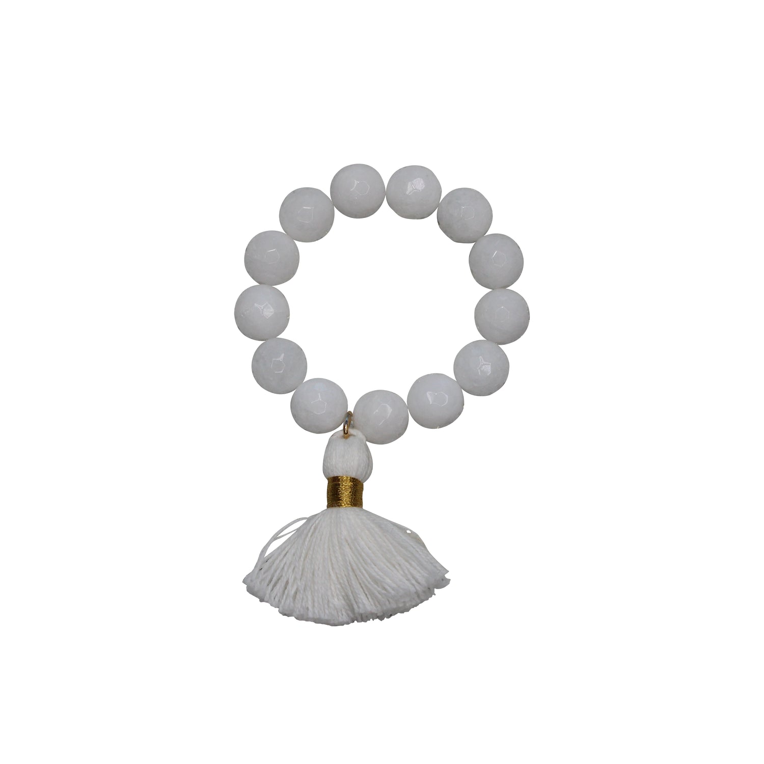White Howlite semiprecious stone napkins ring with cotton  white tassel (set of 4)