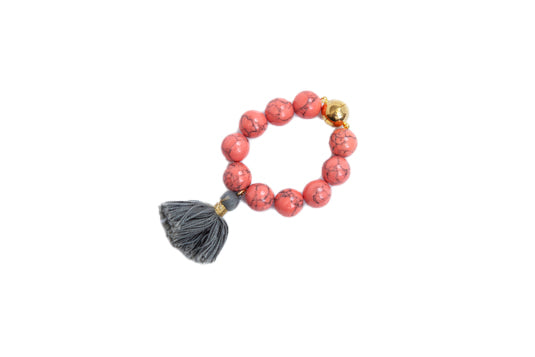 CORAL PINK HOWLITE NAPKIN RING AND GLASS MARKER (set of 4)