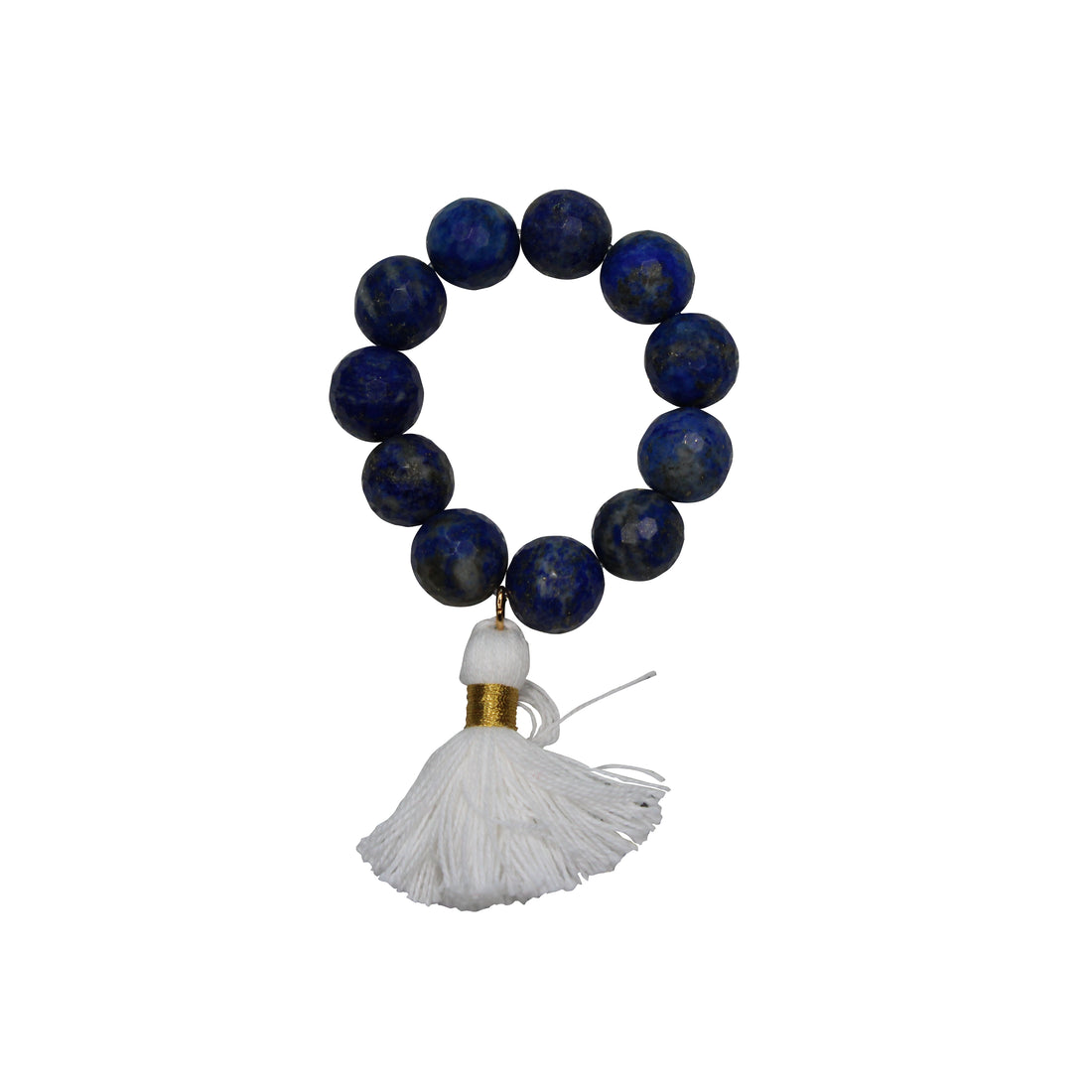 Lapis semiprecious stone napkin ring with cotton white tassel (set of 4)