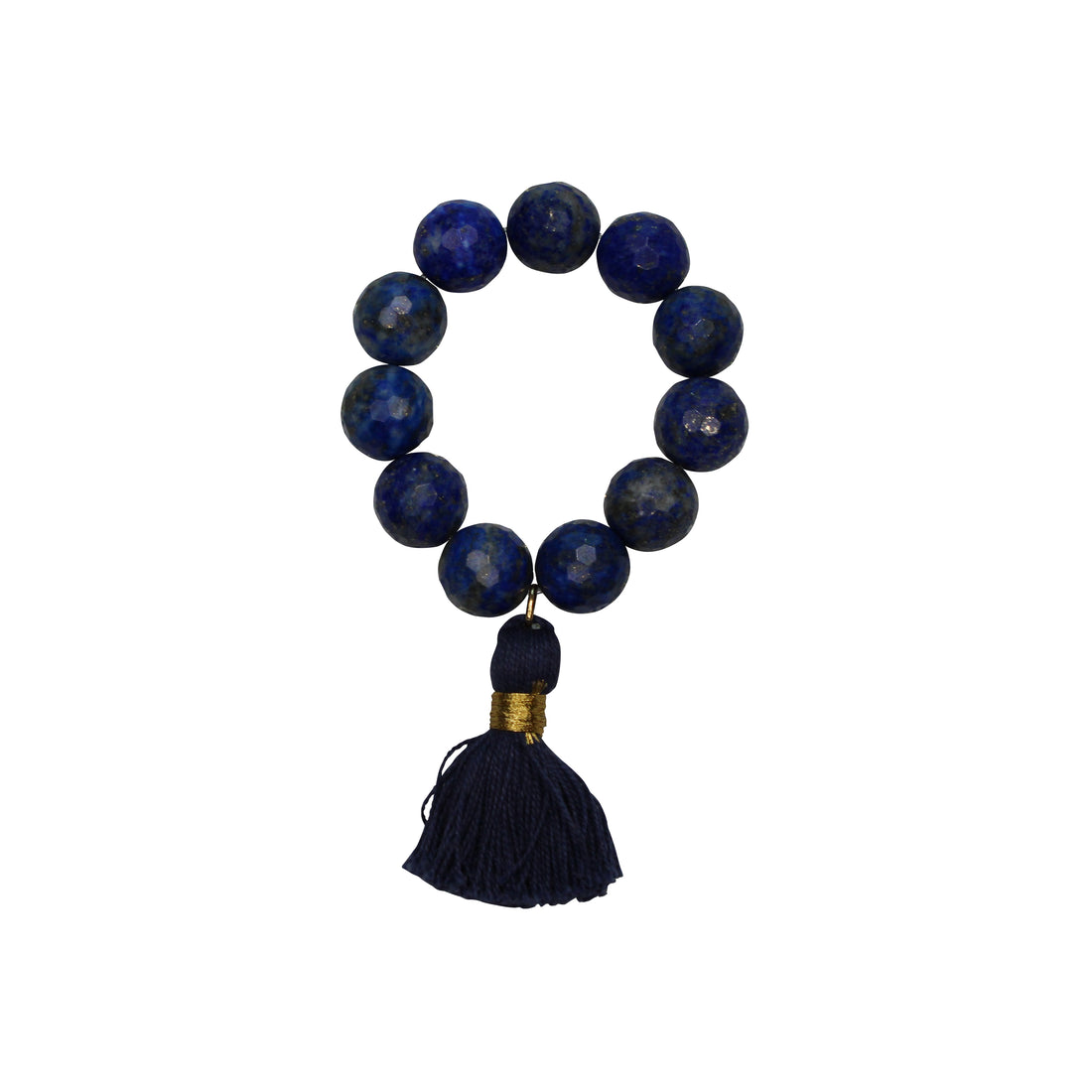 Lapis semiprecious stone napkin ring with cotton navy blue cotton tassel (set of 4)