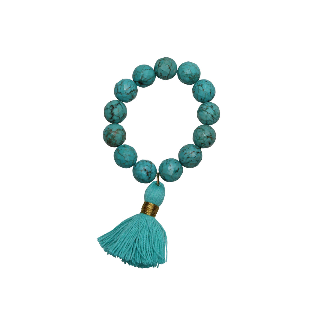 Light Turquoise Magnesite semiprecious stone napkin ring with cotton turquoise tassel (set of 4)