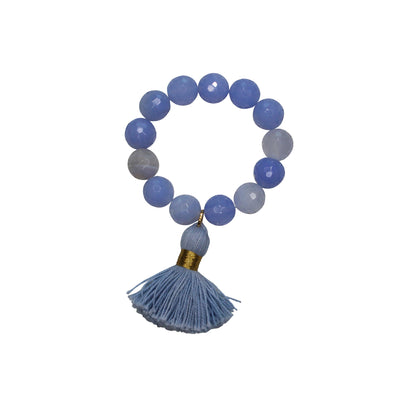 Blue Agate semiprecious stone napkin rings with cotton light blue tassels (set of 4)