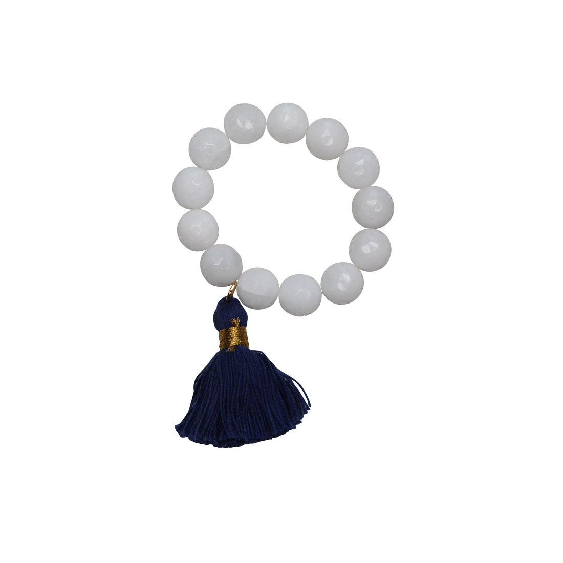 White Howlite semiprecious stone  with cotton navy blue tassels (set of 4)