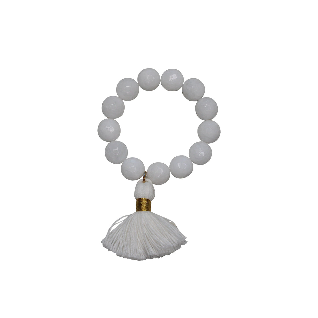 White Howlite semiprecious stone napkins ring with cotton  white tassel (set of 4)