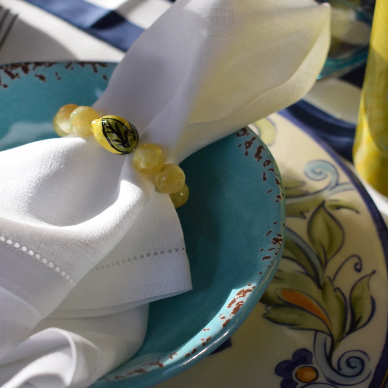 LIMONE AGATE NAPKIN RING AND GLASS MARKER (set of 4)